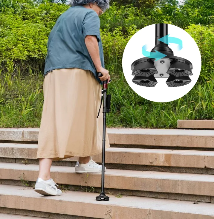 Ready Walker Smart Cane usage on stairs with swivel base detail